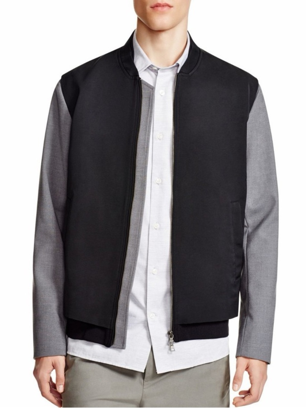 Vince Men’s Highline Mixed Media Bomber Jacket - Gray Black